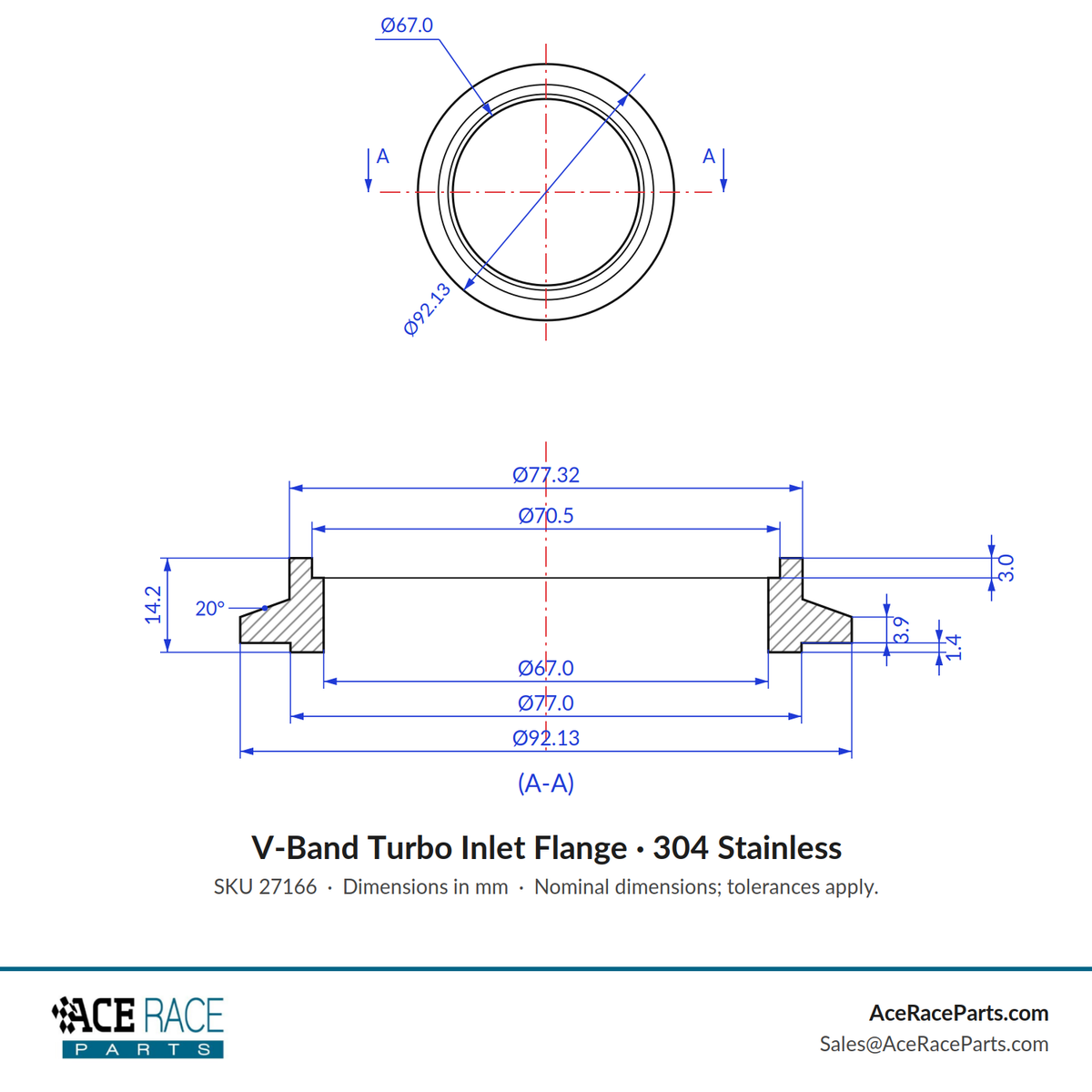 Turbo Inlet Flange - Garrett Super Core G40-900, G40-1150, G42-1200, & G42-1450 (V-Band Inlet) - 304 Stainless