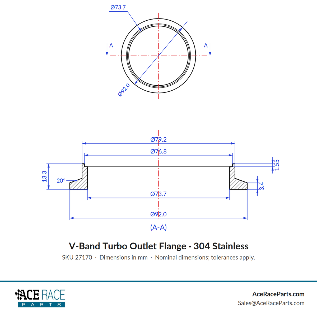 Turbo Outlet Flange - Garrett GT30/GTX30, GT35/GTX35, GT37, GT40/GTX40 Divided Turbine - 304 Stainless