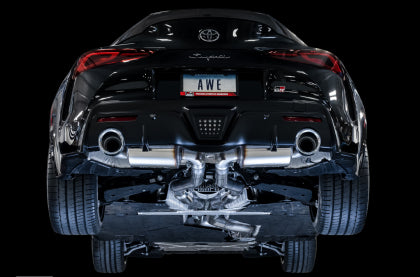 AWE - Toyota Supra A90 Resonated Touring Edition Exhaust - 5in Chrome Silver Tips
