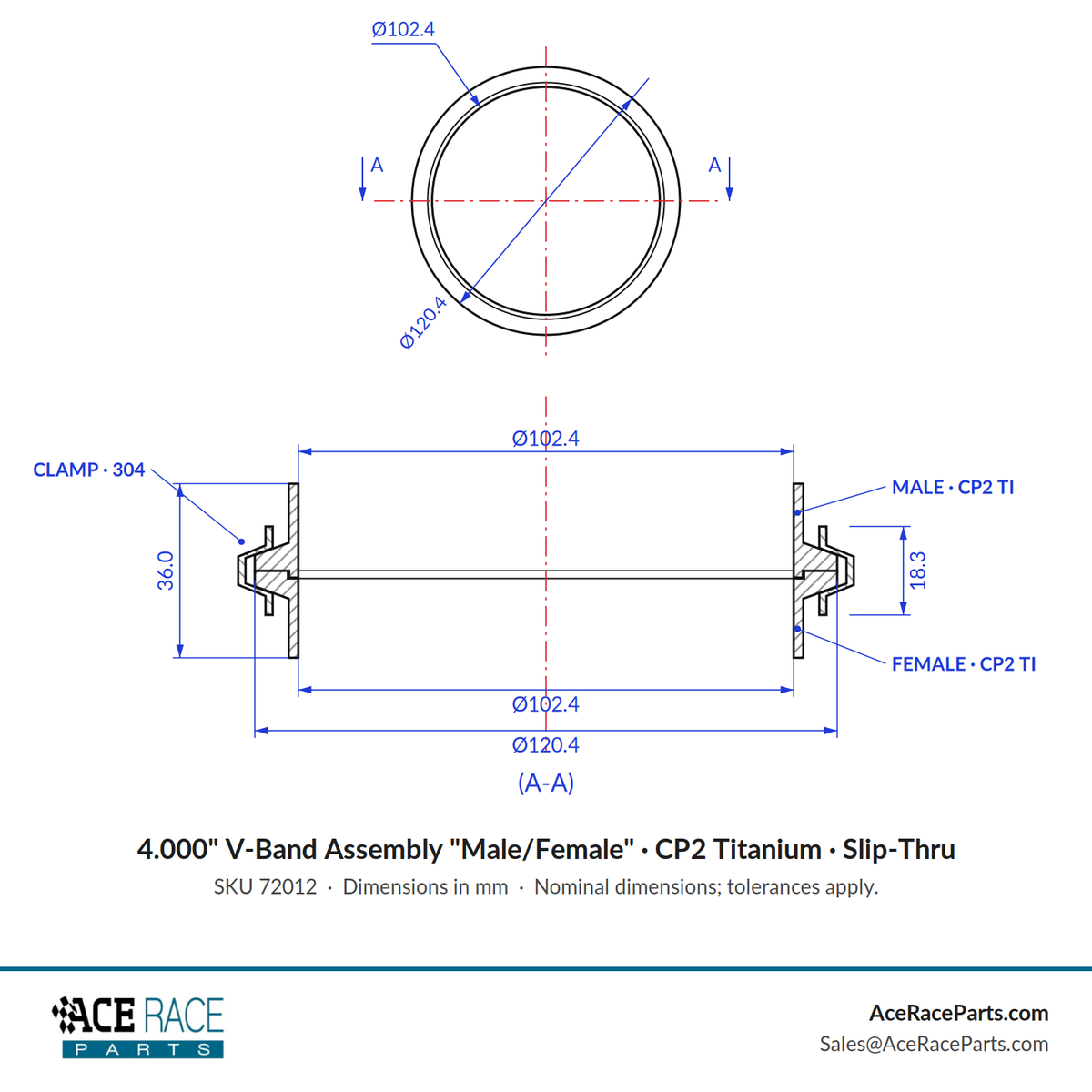 4.000" V-Band Assembly "Male/Female" CP2 Titanium