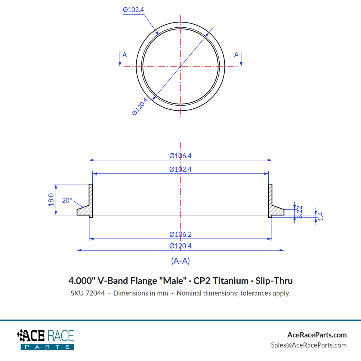 4.000" V-Band Flange "Male" CP2 Titanium