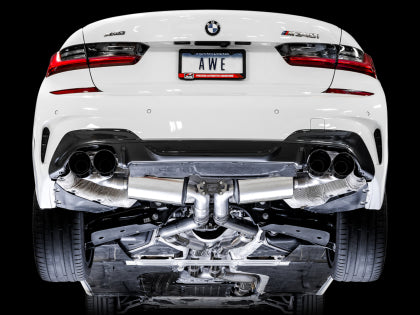 AWE - BMW G20/G22 Resonated Touring Edition Exhaust - Quad Diamond Black Tips
