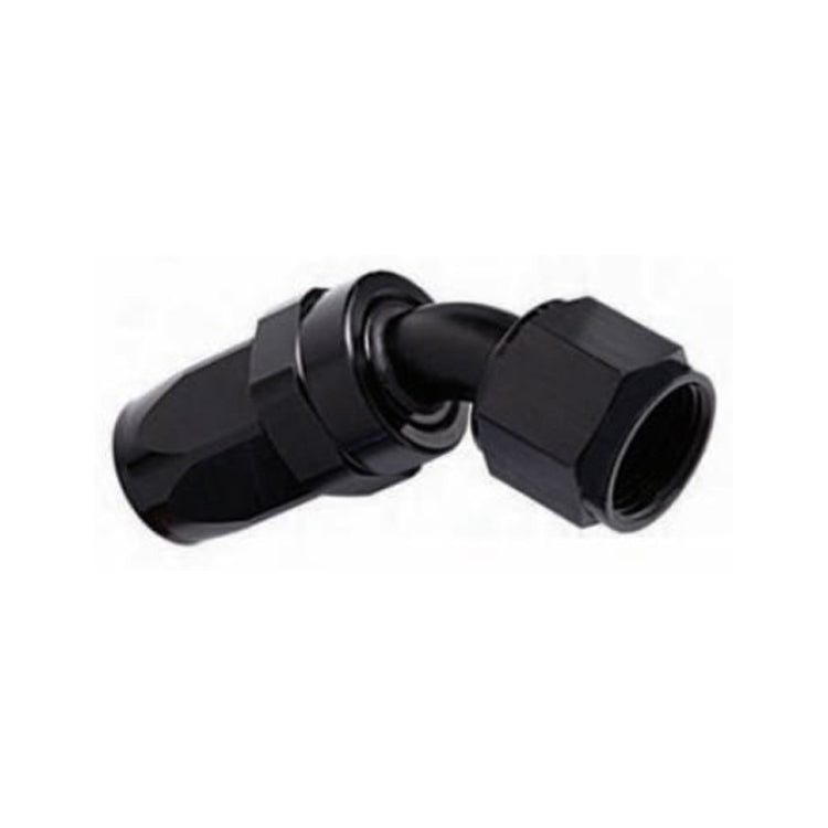 -4AN Female 45° Hose End, Swivel Style, Black Hard Anodized Aluminum
