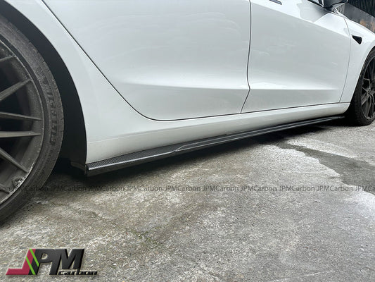 AT Style Carbon Fiber Side Skirt Add-on Lips Fits For 2017-2023 Tesla Model 3 Only