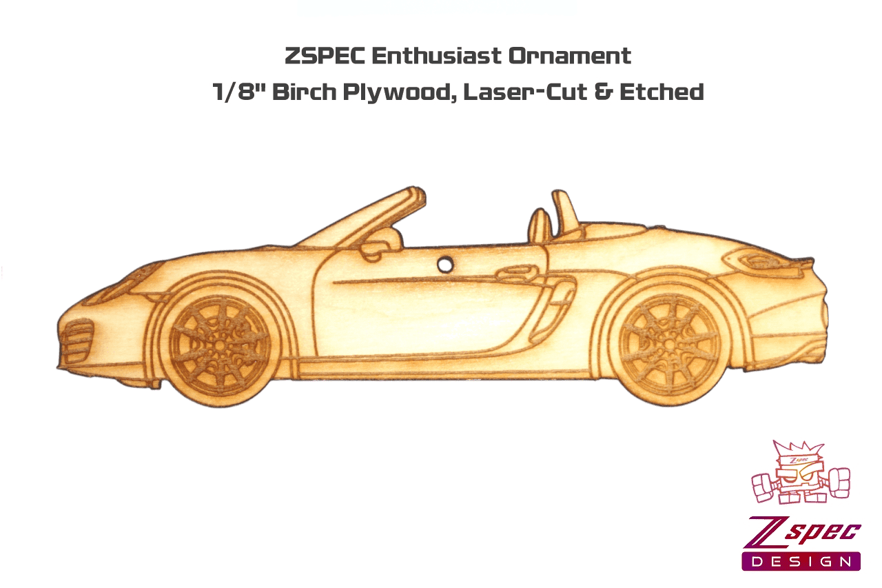 ZSPEC Laser-Engraved Birch Ornament, Style: Porsche Boxster S, ~5-inch Wide