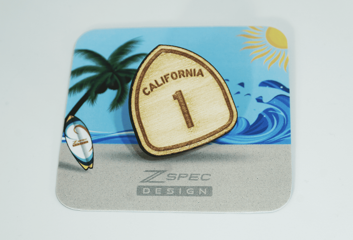 ZSPEC Pacific Coast Highway (PCH) Route 1 Wooden Lapel/Hat Pin