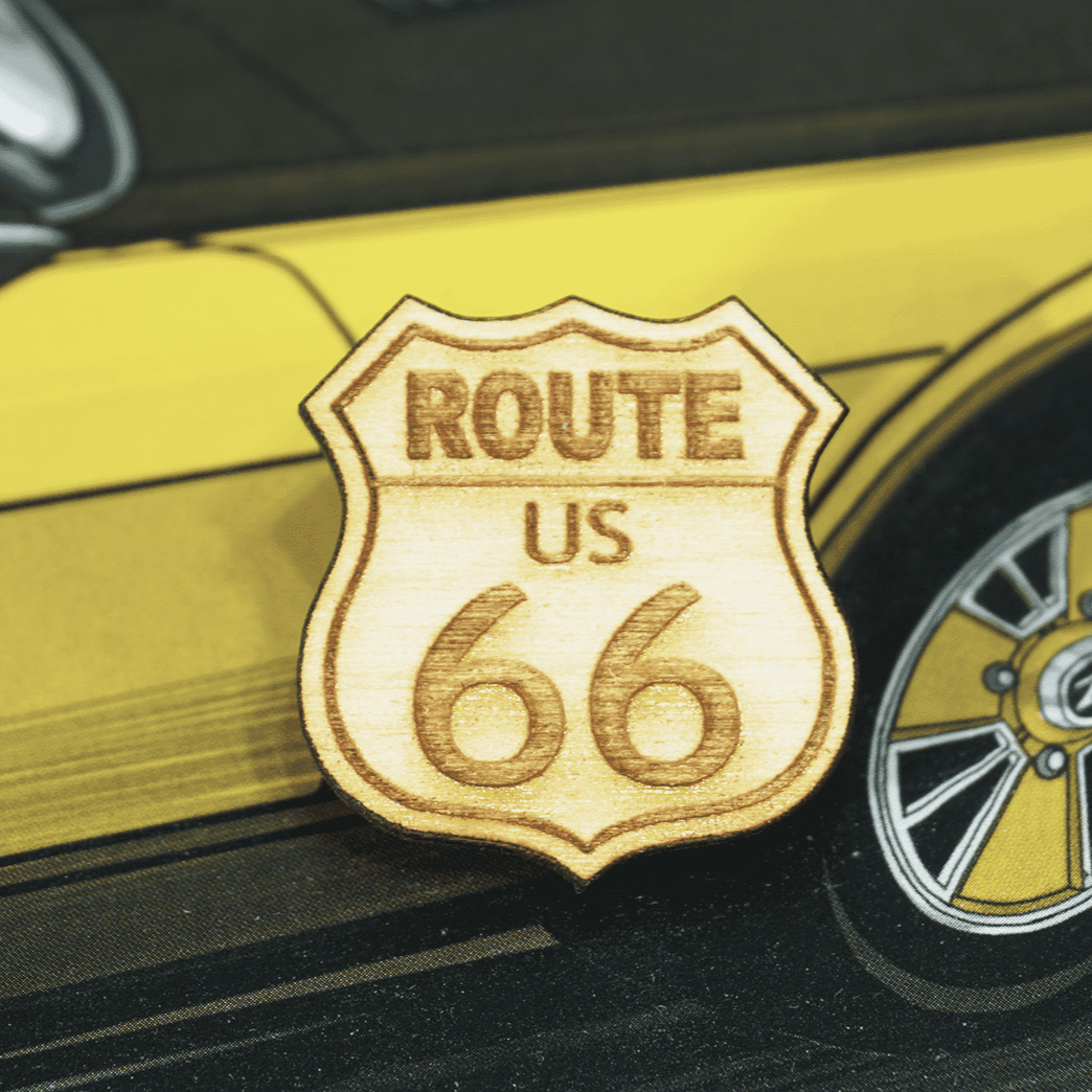 ZSPEC Classic Route 66 Laser-Cut & Etched Wooden Lapel/Hat Pin