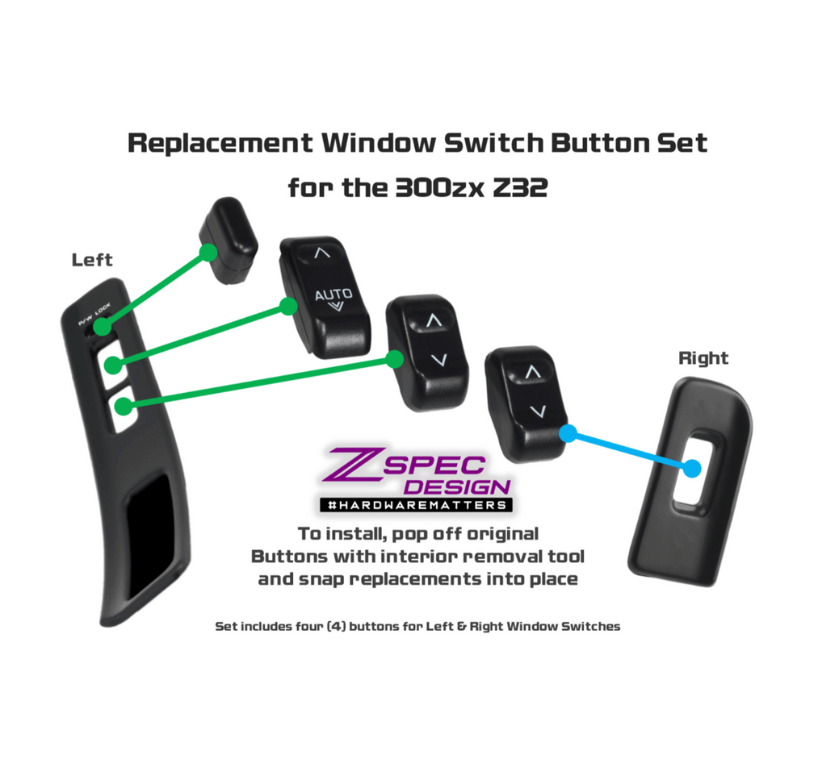 ZSPEC Window-Switch Buttons for Nissan 300zx Z32, NON-Illuminated, Set of Four Buttons