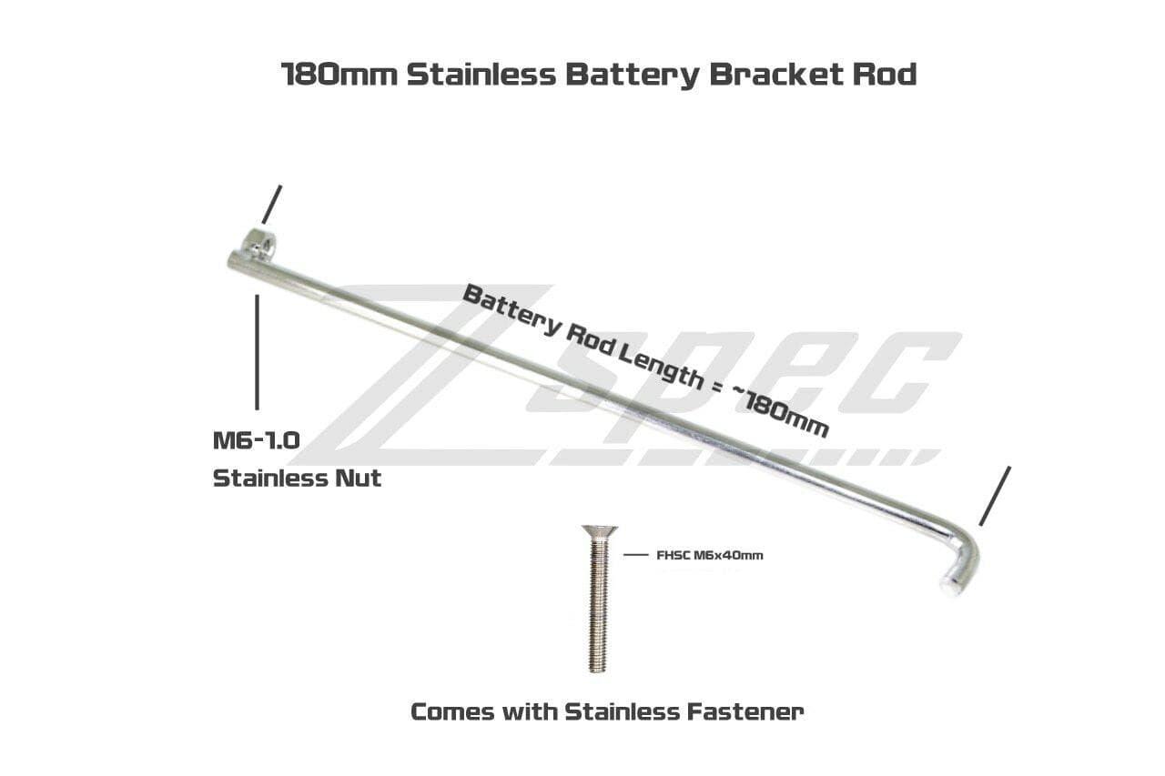 ZSPEC Battery Bracket Rod, 180mm, w/FHSC M6 Fastener, Stainless