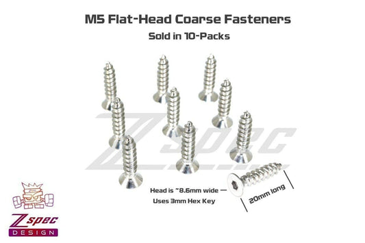 ZSPEC M5x20mm Coarse Flat-Head FHSC Fasteners, Stainless, 10-Pack