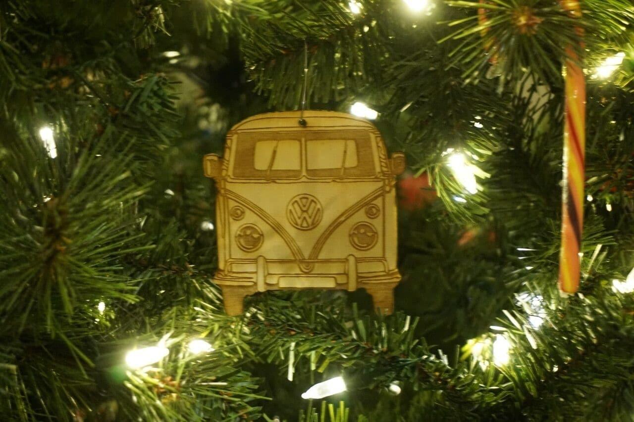 ZSPEC Laser-Engraved Birch Ornament, Style: VW Vintage Bus, ~5-inch Wide
