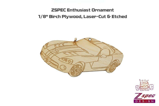 ZSPEC Laser-Engraved Ornament, Style: Dodge Viper, Birch, ~5-inch Wide