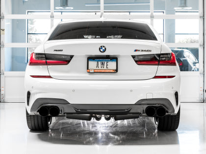 AWE - BMW G20/G22 Resonated Touring Edition Exhaust - Quad Diamond Black Tips