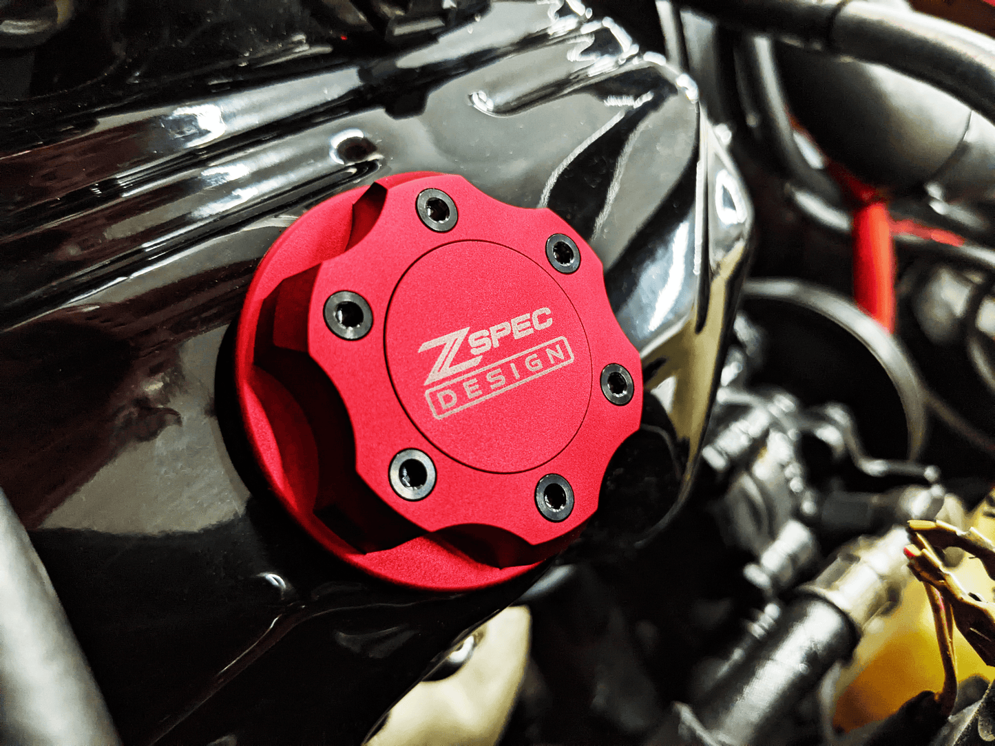 ZSPEC Billet Oil Filler Cap for Nissan/Infiniti/Datsun, Red Cap w/ Titanium Accents