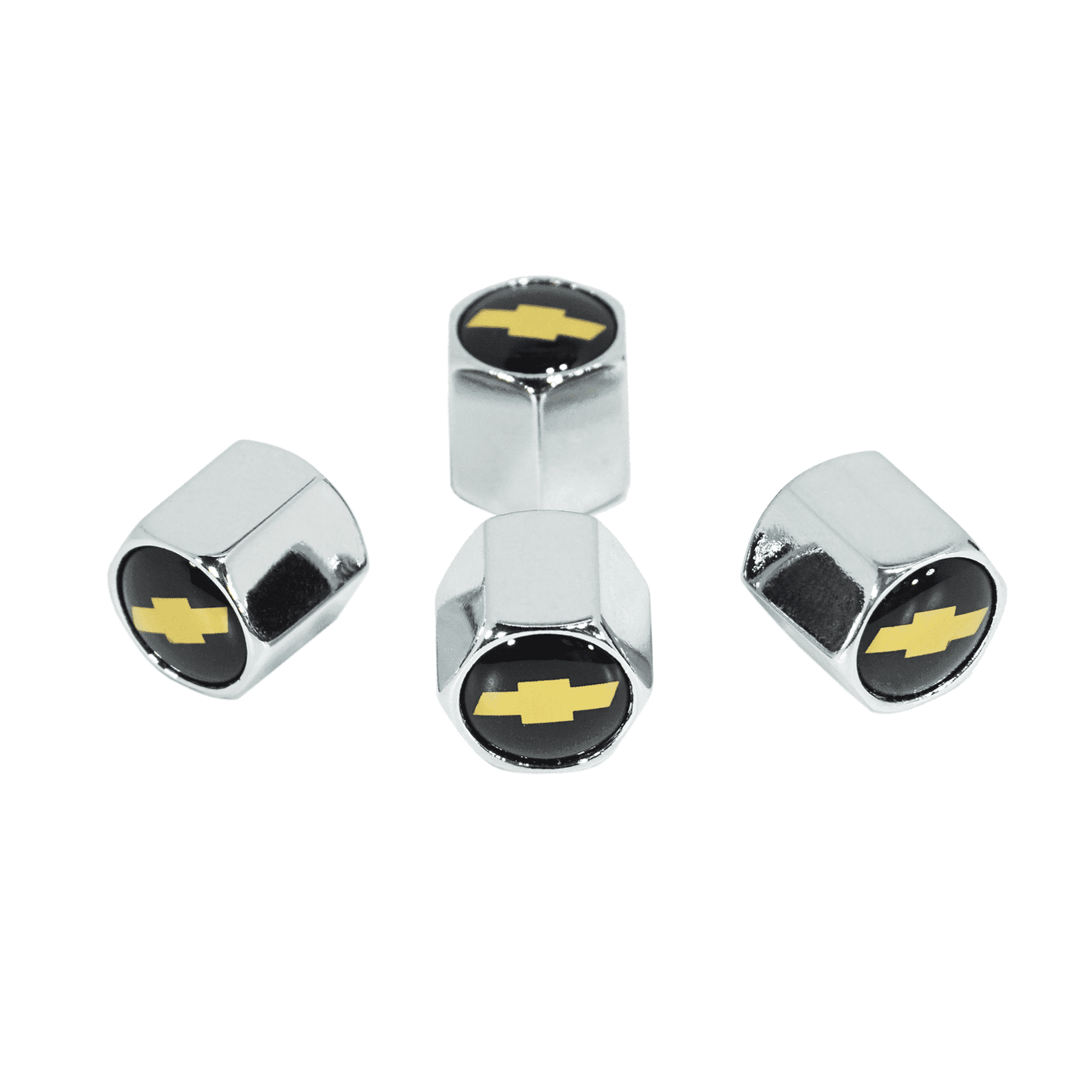 Chrome Valve Stem Tire Caps, Style: Chevy, Amber Bow-Tie