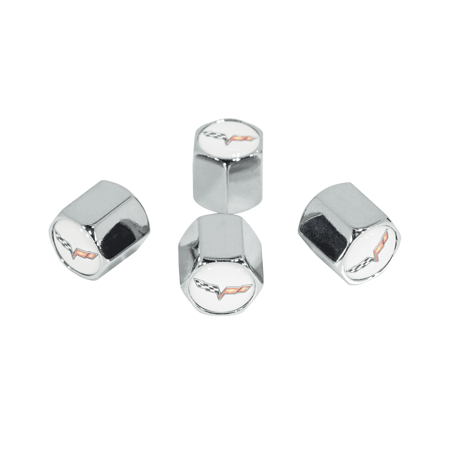 Chrome Valve Stem Tire Caps, Style: Corvette, White Background