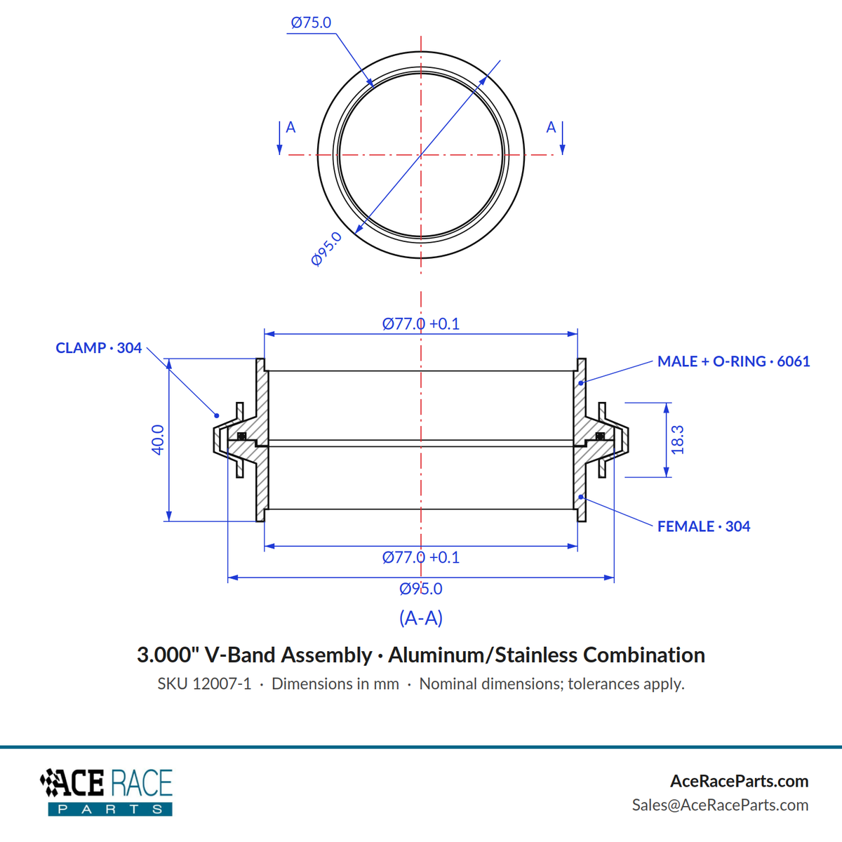 3.000" V-Band Assembly Aluminum/Stainless Combination