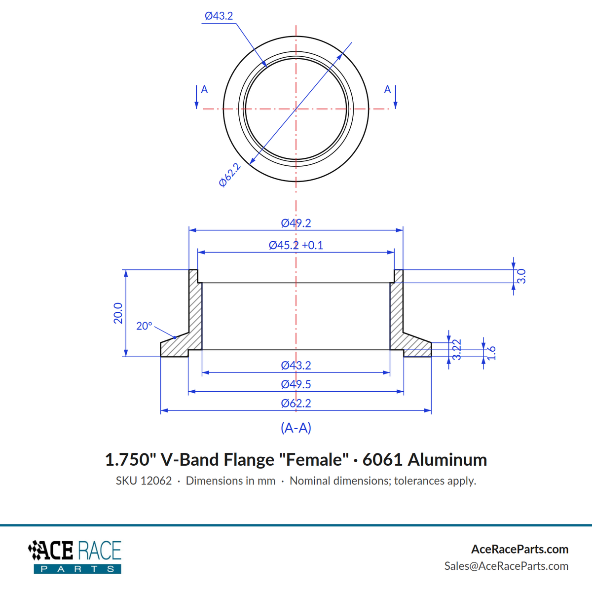 1.750" V-Band Flange "Female" 6061 Aluminum