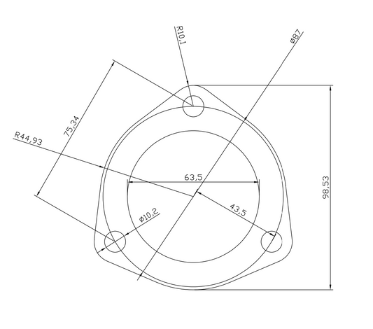 2.500" 3-Bolt Exhaust Flange 304 Stainless