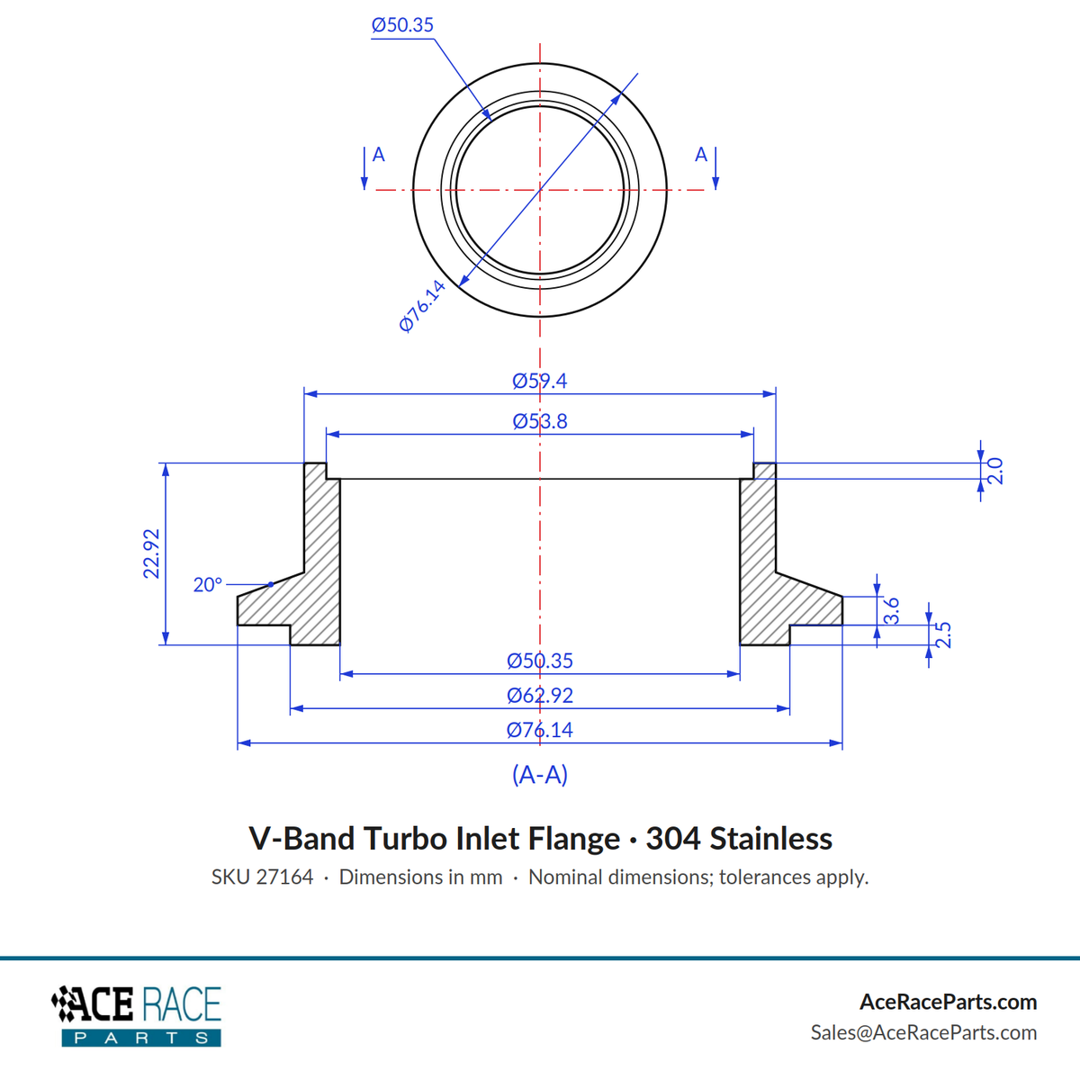 Turbo Inlet Flange - BorgWarner EFR6258, 6758, 7064, 7163, 7670, 8374, 9180 - 304 Stainless