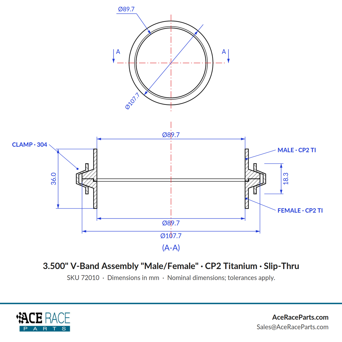 3.500" V-Band Assembly "Male/Female" CP2 Titanium