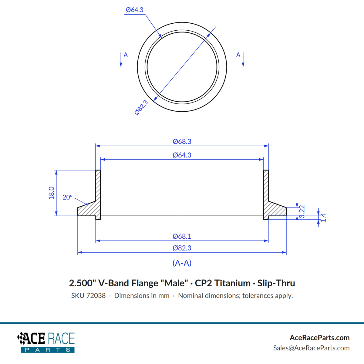 2.500" V-Band Flange "Male" CP2 Titanium