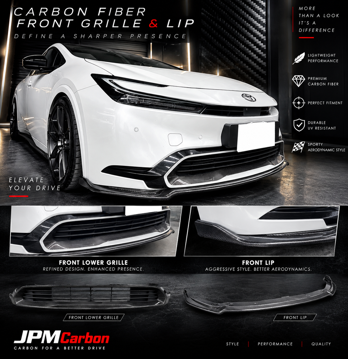 [JPMCarbon] SB Style Carbon Fiber Front Add-on Lip Fits For 2023-2026 Toyota PRIUS PHEV XW60