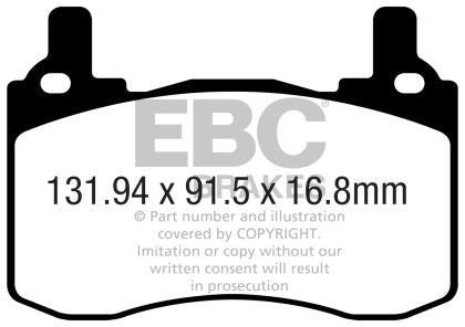 EBC 2017+ Kia Stinger 3.3L Twin Turbo / Genesis G70 Redstuff Rear Brake Pads