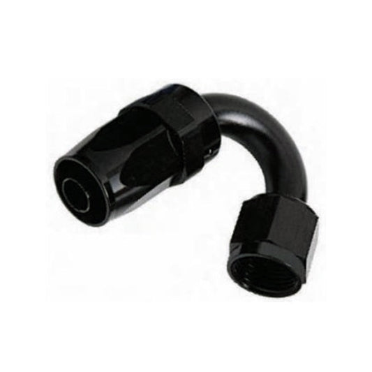 -12AN Female 150° Hose End, Swivel Style, Black Hard Anodized Aluminum