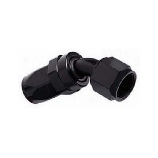 -12AN Female 45° Hose End, Swivel Style, Black Hard Anodized Aluminum