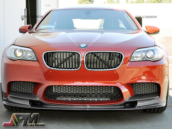 3D Style Carbon Fiber Front Bumper Add‑on Lip with Clear UV Coating Fits 2011‑2016 BMW F10 M5 Only