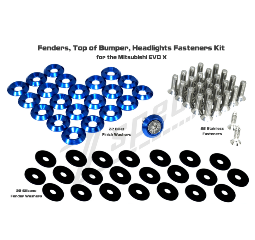 ZSPEC Fenders/Top-of-Bumper/Headlights Fasteners for 07-13 Mitsubishi Lancer EVO X 10, Stainless & Billet