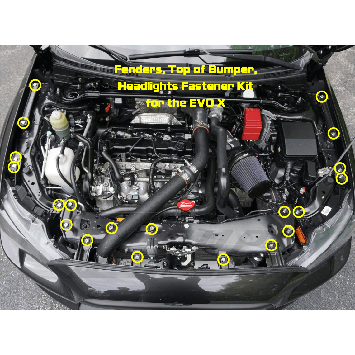 ZSPEC Fenders/Top-of-Bumper/Headlights Fasteners for 07-13 Mitsubishi Lancer EVO X 10, Stainless & Billet