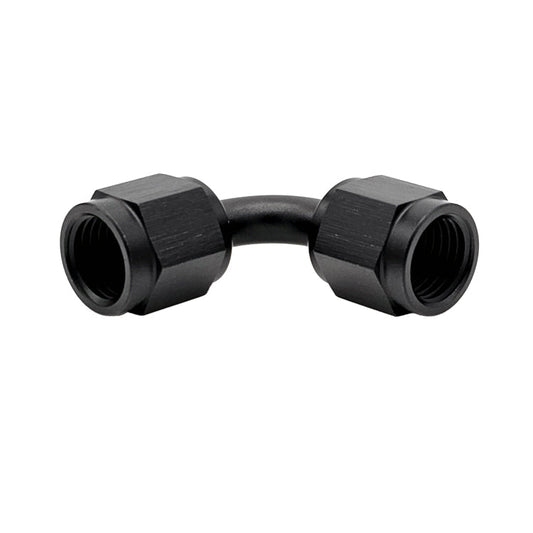 -4AN Female AN Flare Union 90° Adapter, Swivel Style, Black Hard Anodized Aluminum