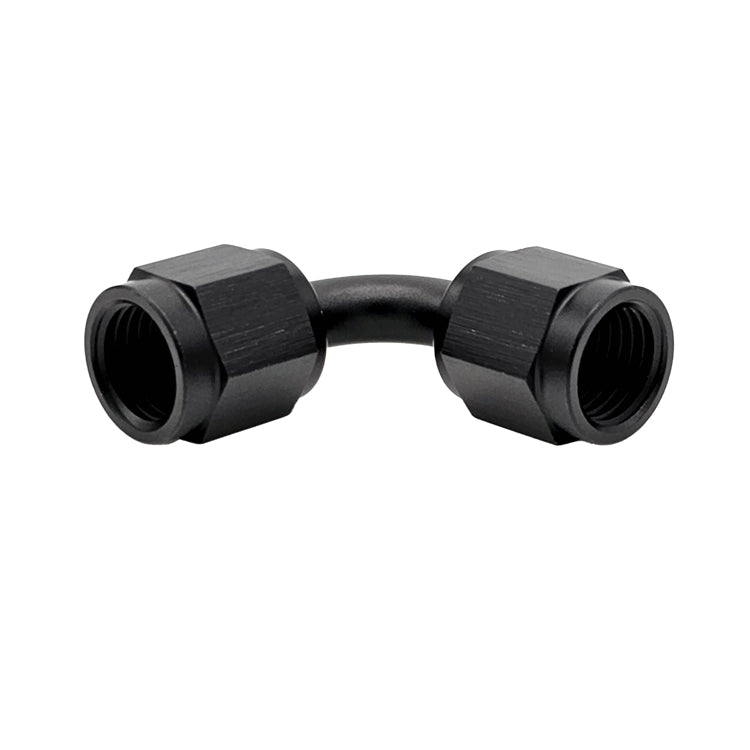 -8AN Female AN Flare Union 90° Adapter, Swivel Style, Black Hard Anodized Aluminum