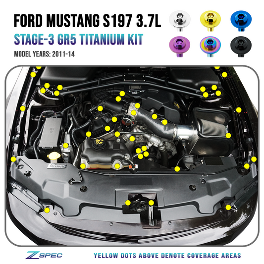 ZSPEC "Stage 3" Dress Up Bolts® Fastener Kit for 11-14 Ford Mustang 3.7L S197, Stainless & Billet