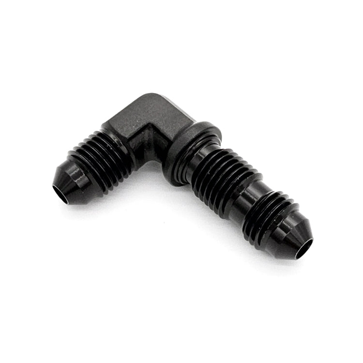 -4AN 90° Male AN Flare Bulkhead Adapter, Black Hard Anodized Aluminum
