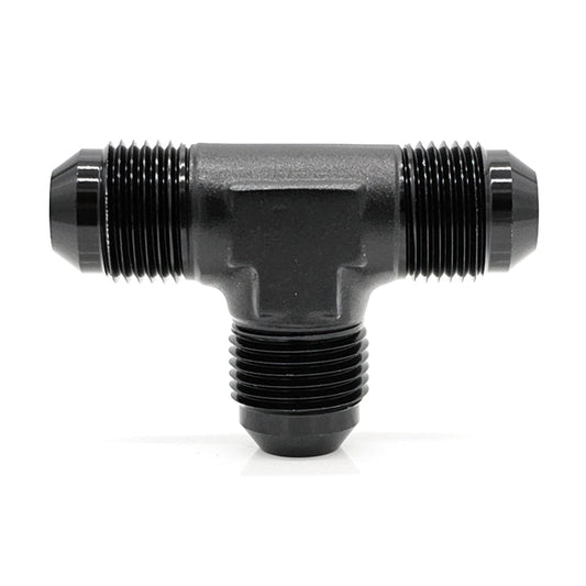 -8AN Male AN Flare Tee, Black Hard Anodized Aluminum