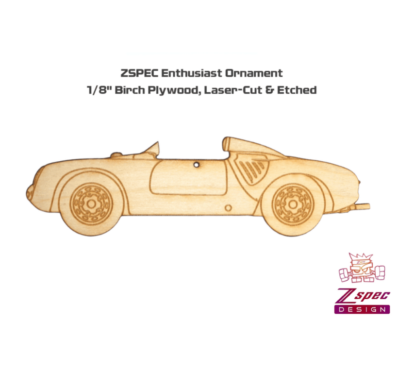 ZSPEC Laser-Engraved Birch Ornament, Style: Porsche 550 Speedster, ~5-inch Wide