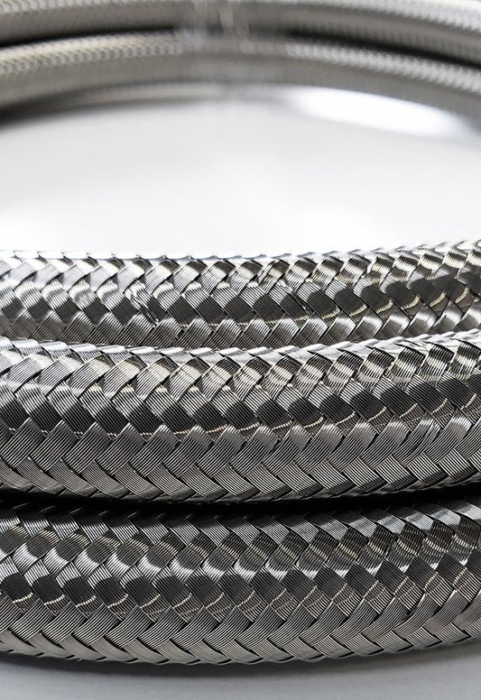 -20AN Stainless Steel Braided Flex Hose with Reinforced Rubber Liner - 10 Foot Length