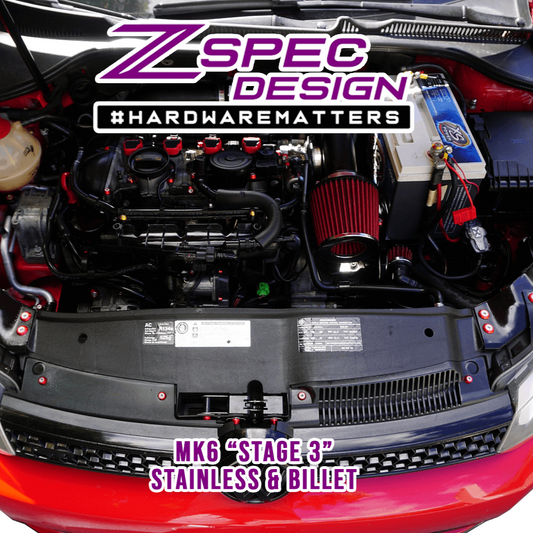 ZSPEC "Stage 3" Dress Up Bolts® Fastener Kit for '10-14 VW MK6 Golf GTI/Jetta 2.0L, Stainless & Billet