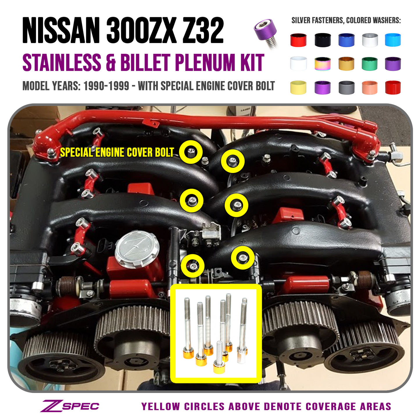 ZSPEC Upper-to-Lower Plenum Fasteners for 90-96 Nissan 300zx Z32 w/ Threaded Bolt