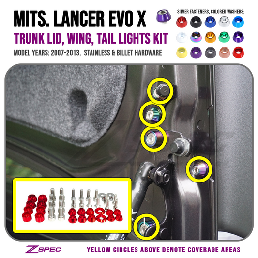 ZSPEC Trunk-Area Fastener Kit for '07-13 Mitsubishi Lancer EVO 10, Stainless & Billet