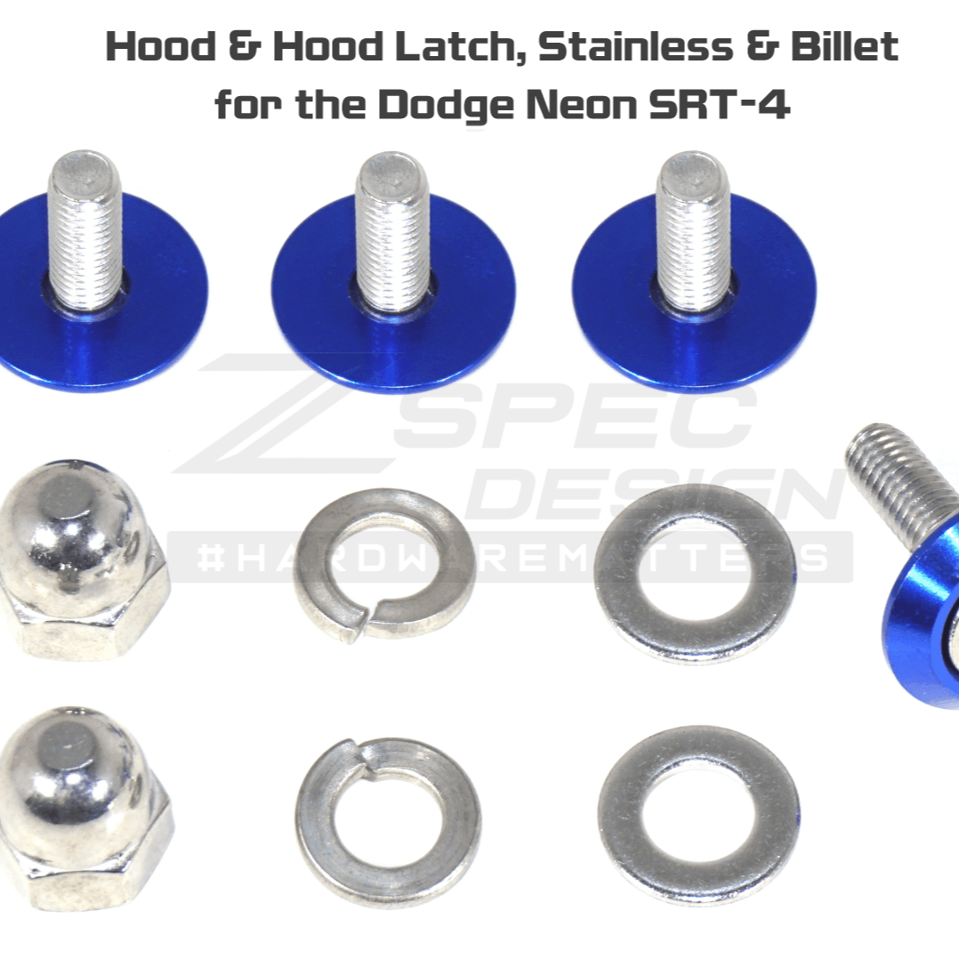 ZSPEC Hood & Hood Latch Fasteners for '03-05 Dodge Neon SRT-4, Stainless & Billet
