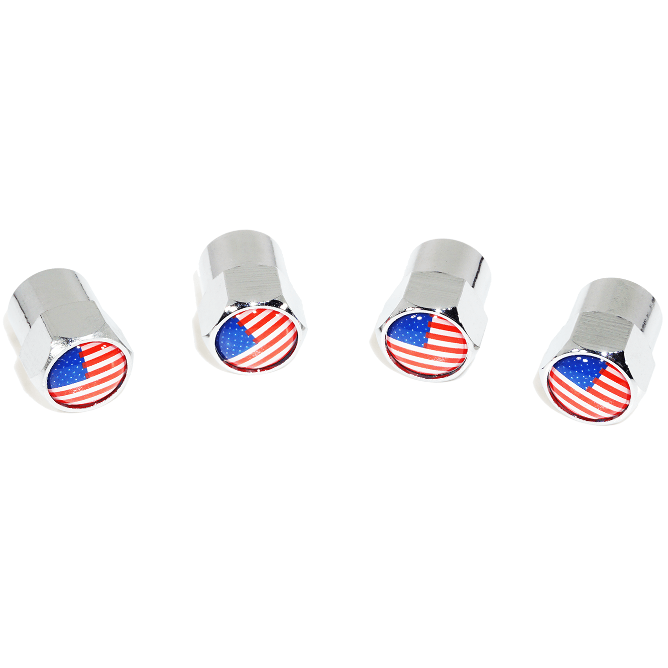 Chrome Valve Stem Tire Caps, Style: United States (USA) Stars & Stripes Flag