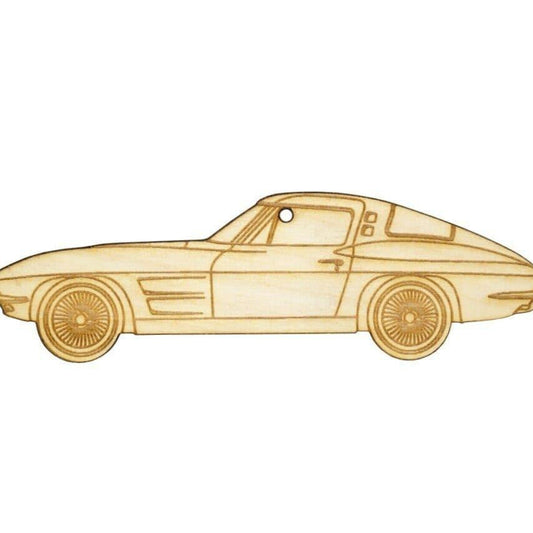 ZSPEC Laser-Engraved Wood Ornament, Style: Corvette C2, Birch, ~5"