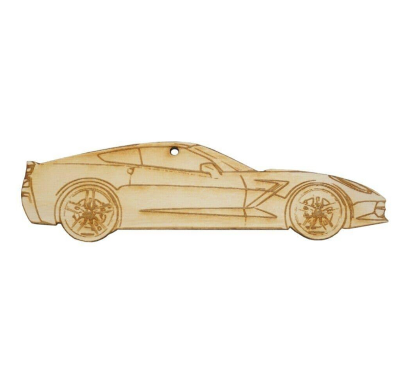 ZSPEC Laser-Engraved Birch Ornament, Style: Corvette C7, ~5-inch Wide