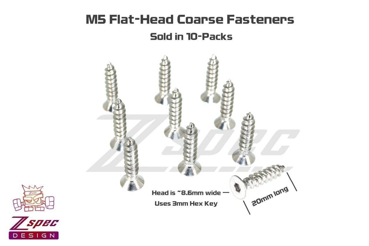 ZSPEC M5x20mm Coarse Flat-Head FHSC Fasteners, Stainless, 10-Pack