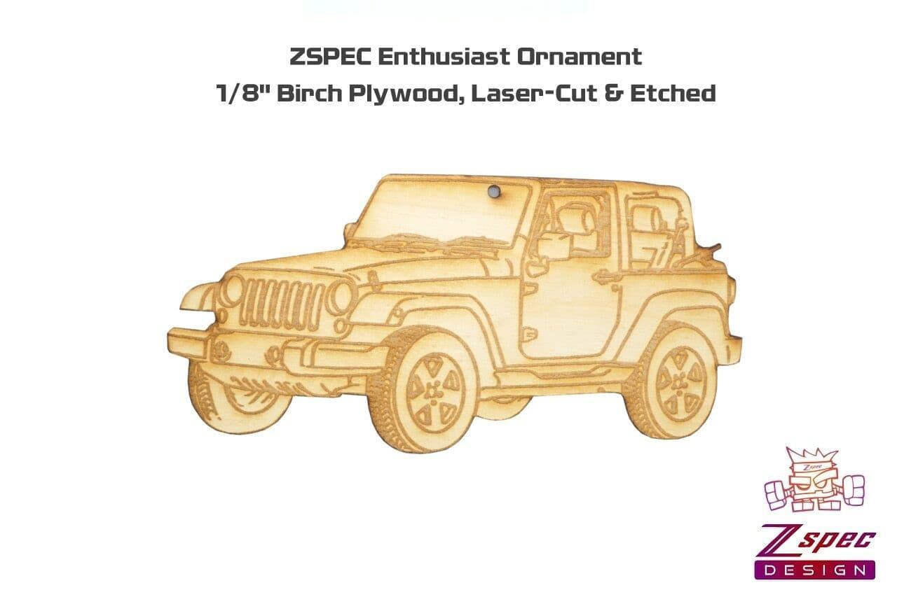 ZSPEC Laser-Engraved Wood Ornament, Style: Jeep Wrangler, ~5"