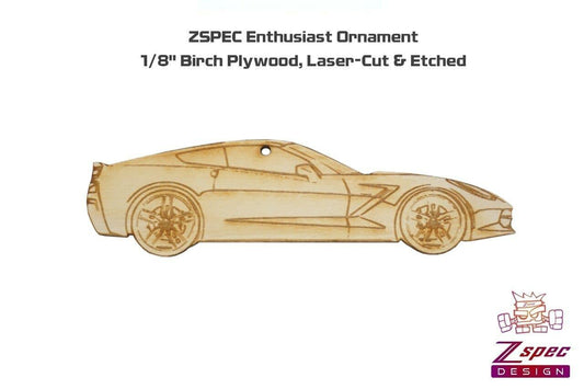 ZSPEC Laser-Engraved Birch Ornament, Style: Corvette C7, ~5-inch Wide